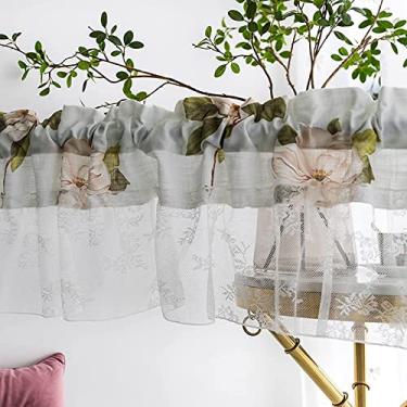 Imagem de Cortina de cozinha curta costura de algodão e linho meias cortinas, cortinas de chiffon bordadas com renda, cortinas semi-transparentes para janela de café, cortinas curtas para varanda quarto