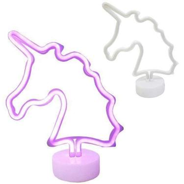 Imagem de Luminaria Neon Unicornio Plastico Rosa Base A Pilha 31X24Cm