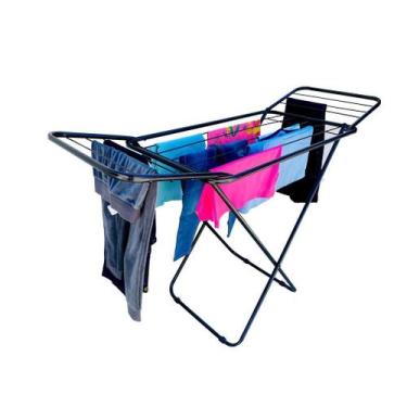 Imagem de Varal De Chão Reforçado Com Abas Dobrável Suporta 15Kg Preto - Maxeb