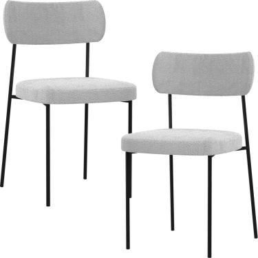 Imagem de Kit 02 Cadeiras Estofadas Para Sala De Jantar Melina L02 Bouclê Cinza - Lyam Decor