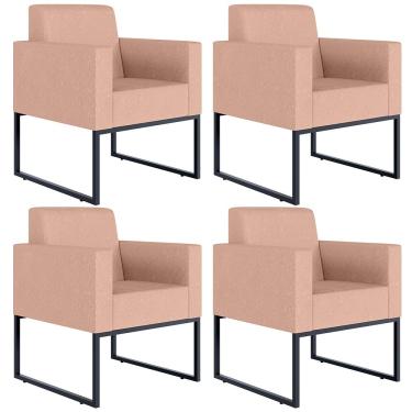 Imagem de Kit 04 Poltronas Decorativa Para Sala E Recepção Base Fixa De Metal Helô L02 Linho Rosê - Lyam Decor