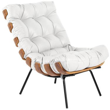 Imagem de Poltrona Decorativa Sala de Estar Costela L04 Couro Branco - Lyam Decor