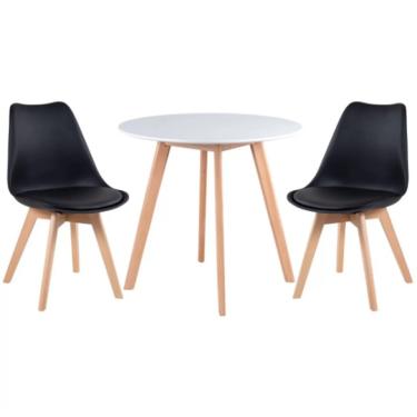 Imagem de Kit - Mesa Redonda Leda 80 Cm Branco + 2 Cadeiras Estofadas Leda Preto