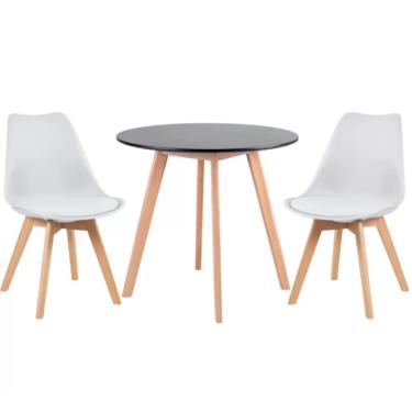 Imagem de Kit - Mesa Redonda Leda 80 Cm Preto + 2 Cadeiras Estofadas Leda Branco