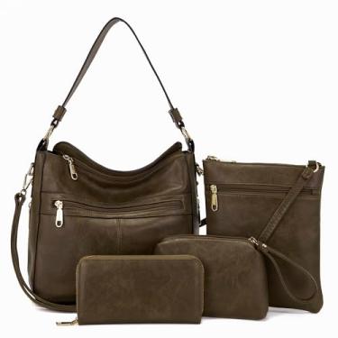 Imagem de Bolsas femininas conjunto de bolsas e carteira grande Hobo bolsa transversal bolsa feminina bolsas bolsas 4 peças, A14-4 peças/conjunto cáqui