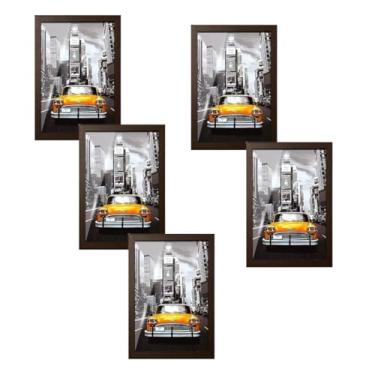 Imagem de Kit 5 Molduras Porta Retrato Marrom Tabaco 10x15 A6 com Vidro Sala