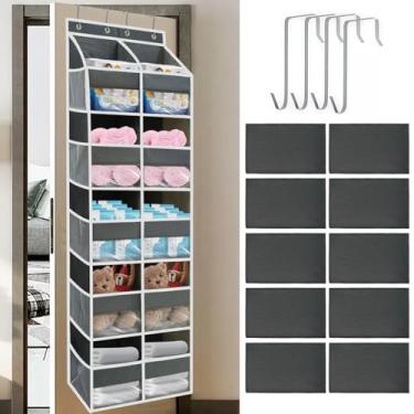 Imagem de Chuanke Organizador de 5 camadas resistente sobre a porta com 10 compartimentos – Grande armazenamento atrás da porta para armário, berçário, quarto, despensa, fralda de pano Oxford 600D impermeável e