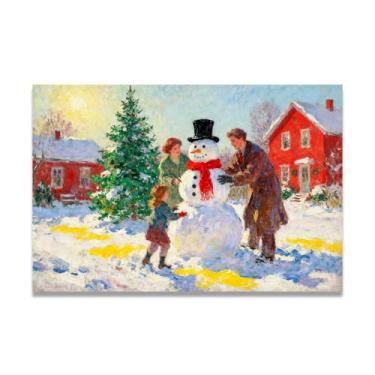 Imagem de Cachecol vermelho e chapéu preto Impressão artística de impressão de Natal, aquarela pincelada em tela decoração de férias 40 x 60 cm sem moldura