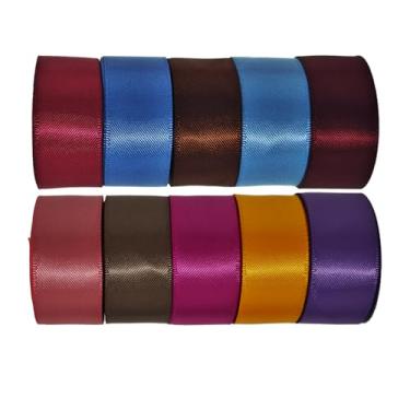 Imagem de Fita de 3,5 cm, 10 cores vintage, conjunto de fitas de cetim dupla face de 50 metros, 5 metros cada para embrulho de presente, buquê de flores, laço, cabelo, casamento, artesanato DIY, decorações de