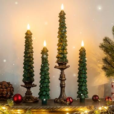 Imagem de Velas de árvore de Natal, pacote com 4 velas afuniladas sem chamas com controle remoto operado por bastão de LED falso, vela de árvore de LED, temporizador de ano novo, presente de Natal, 25 cm