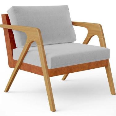 Imagem de Poltrona Pietra material sintético Camel Linho Cinza - LYAM DECOR