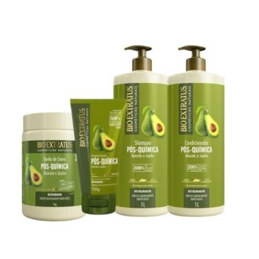 Imagem de Kit Bio Extratus Pós-Química (1L) Shampoo, Condicionador, Banho de Creme e Finalizador 150g