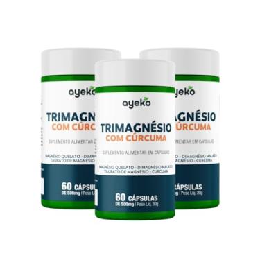 Imagem de 3X Três Magnesios c/Curcuma (Quelato, Malato, Taurato) 60caps - Ayeko