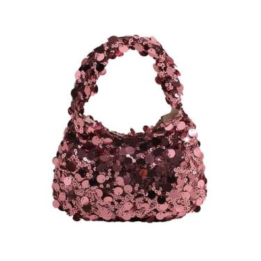 Imagem de Bolsa feminina portátil de lantejoulas portátil rosa