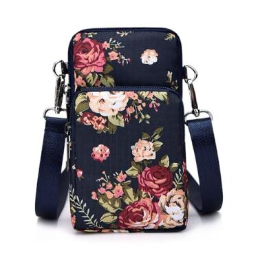 Imagem de Bolsa transversal para celular feminina, bolsa de ombro pequena com vários bolsos, mini carteira para celular, bolsa de compras, Floral-v, Moderno