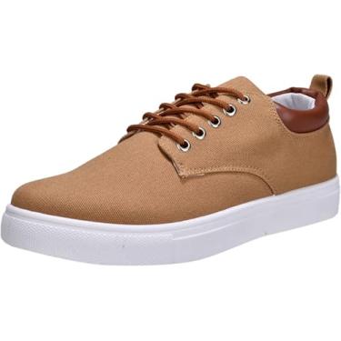 Imagem de Tênis masculino de lona com cadarço e cano baixo Plimsolls respirável casual moderno sapato social sola de borracha corrida, Cáqui, 41 BR