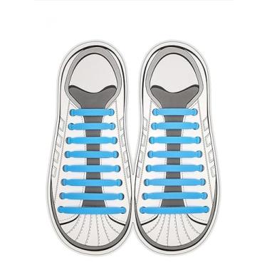 Imagem de 16 pçs cadarços sem gravata para homens e mulheres elásticos de silicone elástico sem amarrar, cadarços sem amarrar para tênis, Azul, Regular