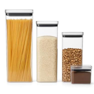 Imagem de Kit 4 Pote Hermético Acrilico Quadrado Empilhável Com Tampa de Vedação Silicone Livre de BPA Porta Alimento 450ml, 1000ml, 1500ml, 2200ml