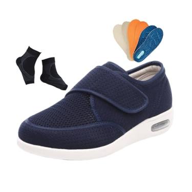 Imagem de Chinelos Confortáveis ​​​​para Diabéticos, Calçado De Caminhada Leve Para Homem Em Malha Respirável E Ajustável Para Diabéticos, Ténis Largo Antiderrapante Fácil Calçar, Para Edema,(Dark blue,45 EU)