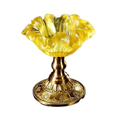 Imagem de Decoração de mesa castiçal criativo em forma de flor retrô vitrificado suporte de vela decoração de mesa base de cobre central decorativa (amarelo)