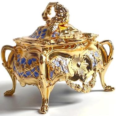 Imagem de Baú de joias de metal, alça de videira, caixa de anel de armazenamento de bugigangas, presente de lembrança de tesouro para meninas (roxo dourado, médio)