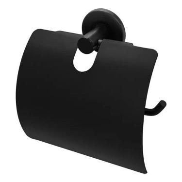 Imagem de 2X Porta Papel Higiênico Inox Com Tampa Preto Fosco Casabras