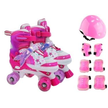 Imagem de Patins Infantil Sereia com 4 Rodas Iluminadas LED, Ajustável, para Crianças com Kit de Proteção (Rosa, G - 36 a 39)