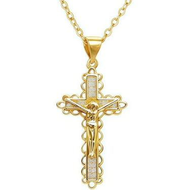 Imagem de WETMT Colar de cruz de diamante pequeno, Normal, Metal, Sem Pedra Preciosa