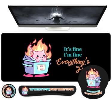 Imagem de iCasso Mouse pad ergonômico com descanso de pulso, almofada de mesa grande com bordas costuradas, acessórios engraçados de mesa de lixo, tapete protetor de mesa antiderrapante, conjunto de tapete de