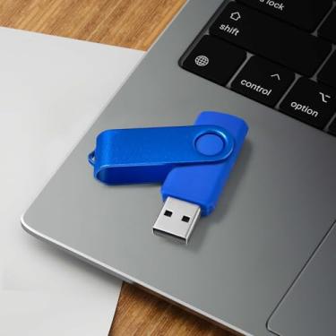 Imagem de Pen drive USB de 64 GB USB 2.0 pen drives pular drive dobrável armazenamento cartão de memória design giratório - azul