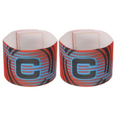 Imagem de Braçadeira de 30 x 6 cm de Capitão C de Futebol, Pacote com 2 Bandas Elásticas Unissex de Nylon Ajustável para Treinamento de Equipe Juvenil e Adulto, Vermelho