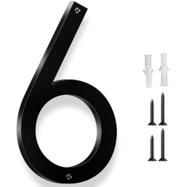 Imagem de Friendship Números de casa modernos de 30,5 cm para fora revestidos a ouro com números de endereço de metal flutuante placas para caixa de correio e placa residencial, preto (6)