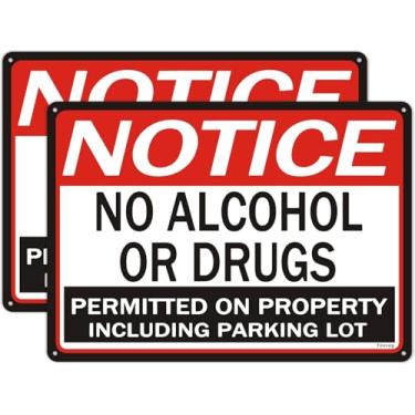 Imagem de Aviso que não é permitido álcool ou drogas na propriedade, incluindo placa de estacionamento, 2 pacotes de alumínio refletivo sem ferrugem de 35,5 x 25,4 cm, resistente ao desbotamento, à prova d'água