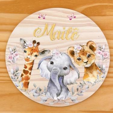 Imagem de Enfeite Porta Maternidade Safari Menina MDF e Espelho