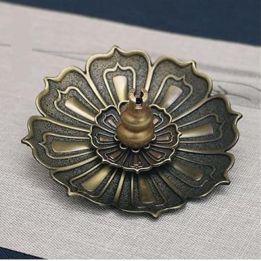 Imagem de Suporte de incenso em forma de lótus, queimador destacável de bronze com bandeja de palito, decoração de casa para meditação, ioga