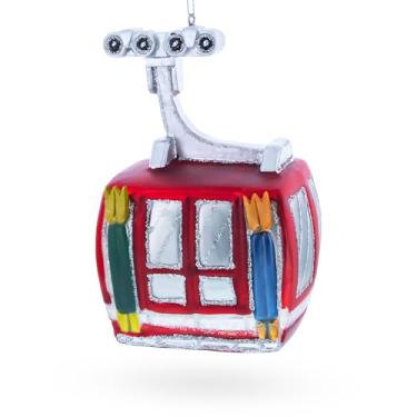 Imagem de Enfeite de Natal de vidro de gôndola de esqui vermelho