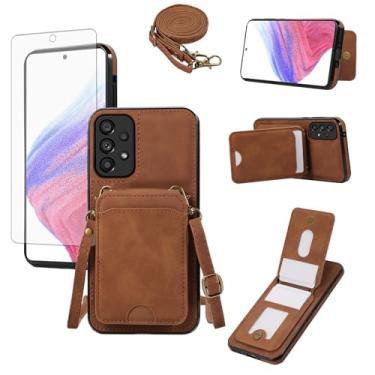 Imagem de Asuwish Capa de telefone para Samsung Galaxy A52/A52S 5G Capa carteira com protetor de tela de vidro temperado e alça de pulso transversal de couro flip porta-cartão celular A 52 S 4G G5 52A S52 52S