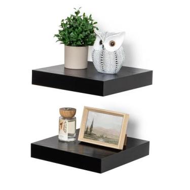 Imagem de Prateleira flutuante Fun Memories, madeira rústica, 30x30cm, preta, co