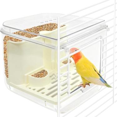 Imagem de La La Pet Alimentador automático de pássaros No Mess Tigela de alimentação de grande capacidade para gaiola de pássaros, recipiente de comida multifuncional 2 em 1 e banheira para papagaios, cacatuas
