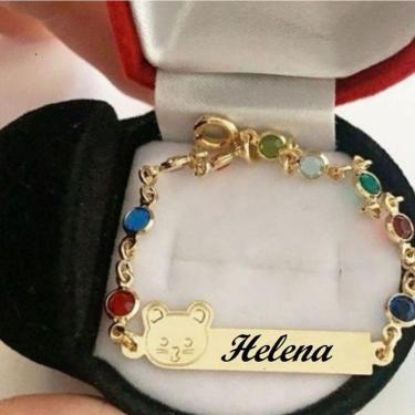 Imagem de Pulseira Chapinha Infantil Pedrinhas Coloridas Banhado A Ouro