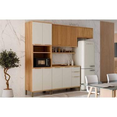 Imagem de Cozinha Modulada Ronipa Sauvignon Sauvignon 5 Peças (2aéreos+2balcões+1paneleiro) C5p154 Amendoa-off White - Ronipa
