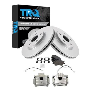Imagem de TRQ Kit de pastilha de freio frontal e rotor premium de cerâmica revestida com G compatível com Chevrolet Cruze 2017-2018 Volt 2016-2019