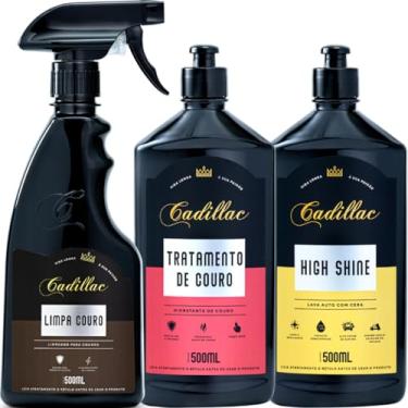 Imagem de KIT Cadillac Shampoo com Cera High Shine Limpa Couro Tratamento de Couro 500ml