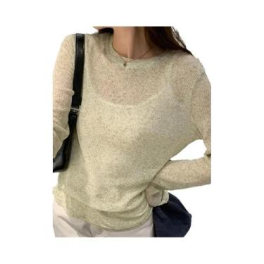 Imagem de Camiseta Feminina Sexy Transparente - Manga Comprida, Gola Redonda, Ma