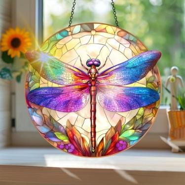 Imagem de Acrílico colorido Suncatcher, apanhador de sol estilo vitral impresso libélula com reflexos de arco-íris, decoração de janela suspensa, decoração de parede, ornamentos de Natal uso interno e externo