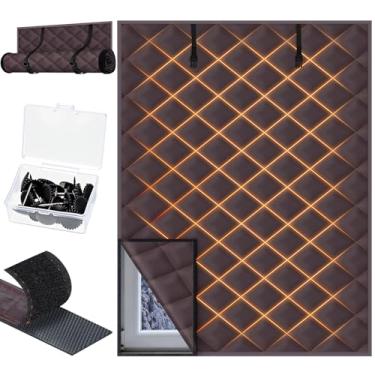 Imagem de Fanfanwin 1 kit de isolamento térmico de janela de inverno de 163 x 119 cm, cortina de isolamento de inverno com fixador, tiras de laço de algodão, kit de capa térmica para manter o calor (marrom)