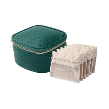 Imagem de simhoa Porta-joias portátil pequeno para viagem com 6 bolsos transparentes de veludo, ideal para guardar pulseiras e brincos, Verde