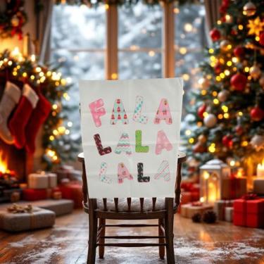 Imagem de 1 capa para cadeira de jantar, padrão de letras do alfabeto, linho, rosa, 58 x 49 cm