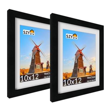Imagem de SZYUU Conjunto de 2 molduras de 25 x 30 cm com vidro verdadeiro, resistente a arranhões, fácil de montar para exibição de parede ou mesa, decoração de escritório em casa (preto fosco)