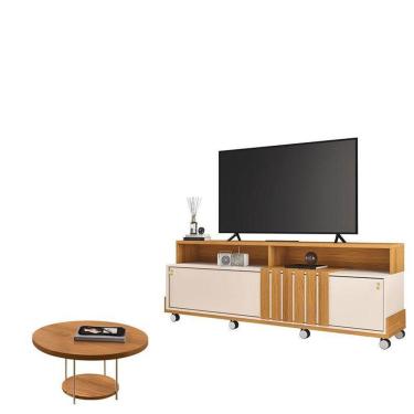 Imagem de Rack Bancada Graci 1.8 Com Mesa De Centro Sky Cinamomo Off White – Hb Móveis